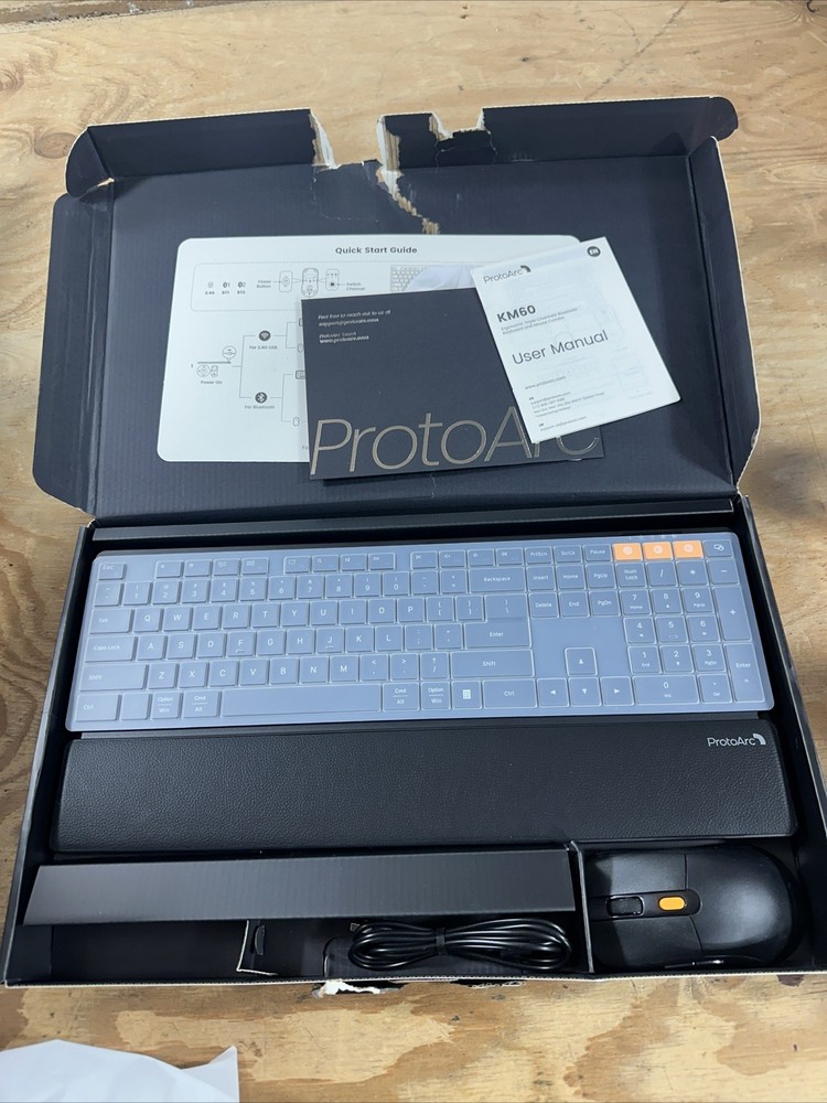 ProtoArc Wireless Keyboard and Mouse, KM60 Full-Size Bluetooth Keyboard Mouse