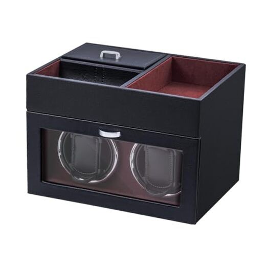 Automatic Double Watch Winder with Storage Box, Watch Winders for 2 Gray