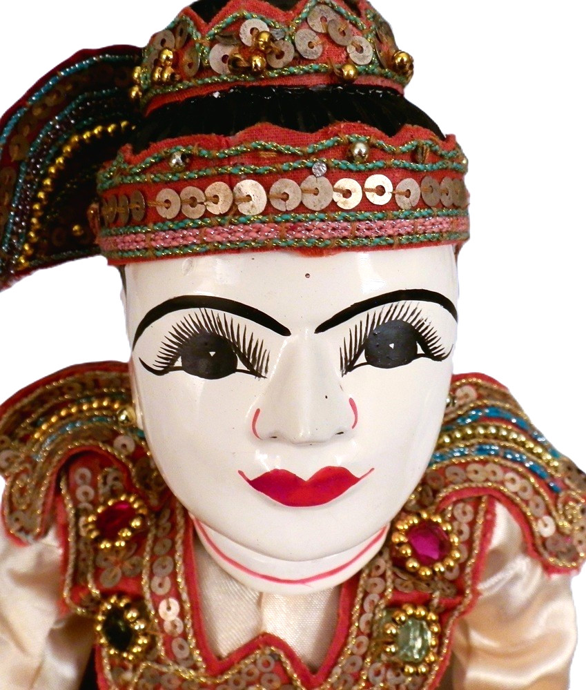 Vintage Burmese Asian Wood String Puppet 16"