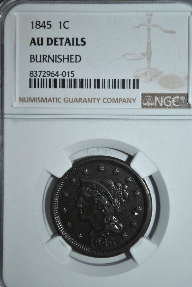 1845 Large Cent NGC AU Details