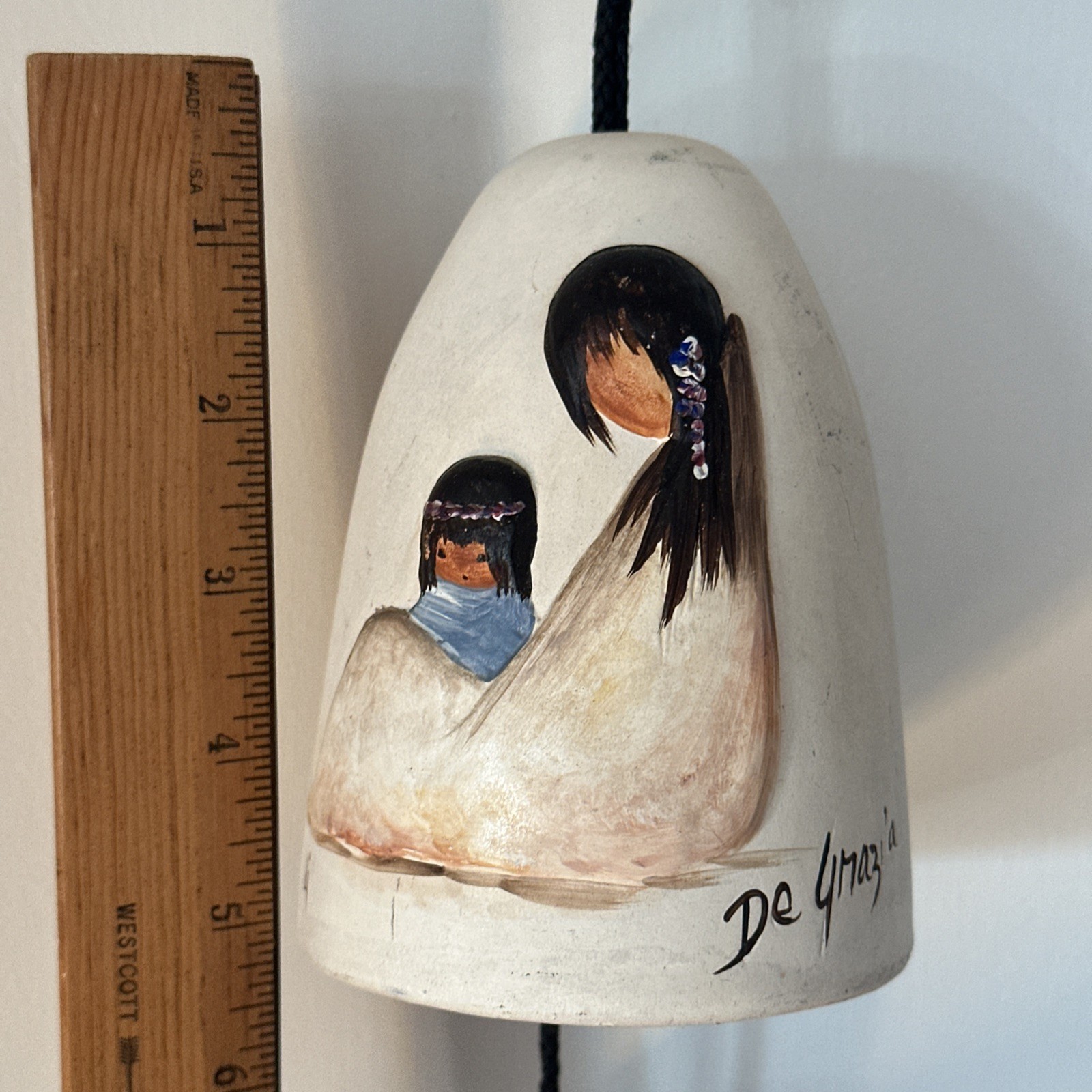 Vintage De Grazia Clay Pottery Wind Bell Chime Indian Mother/ Children