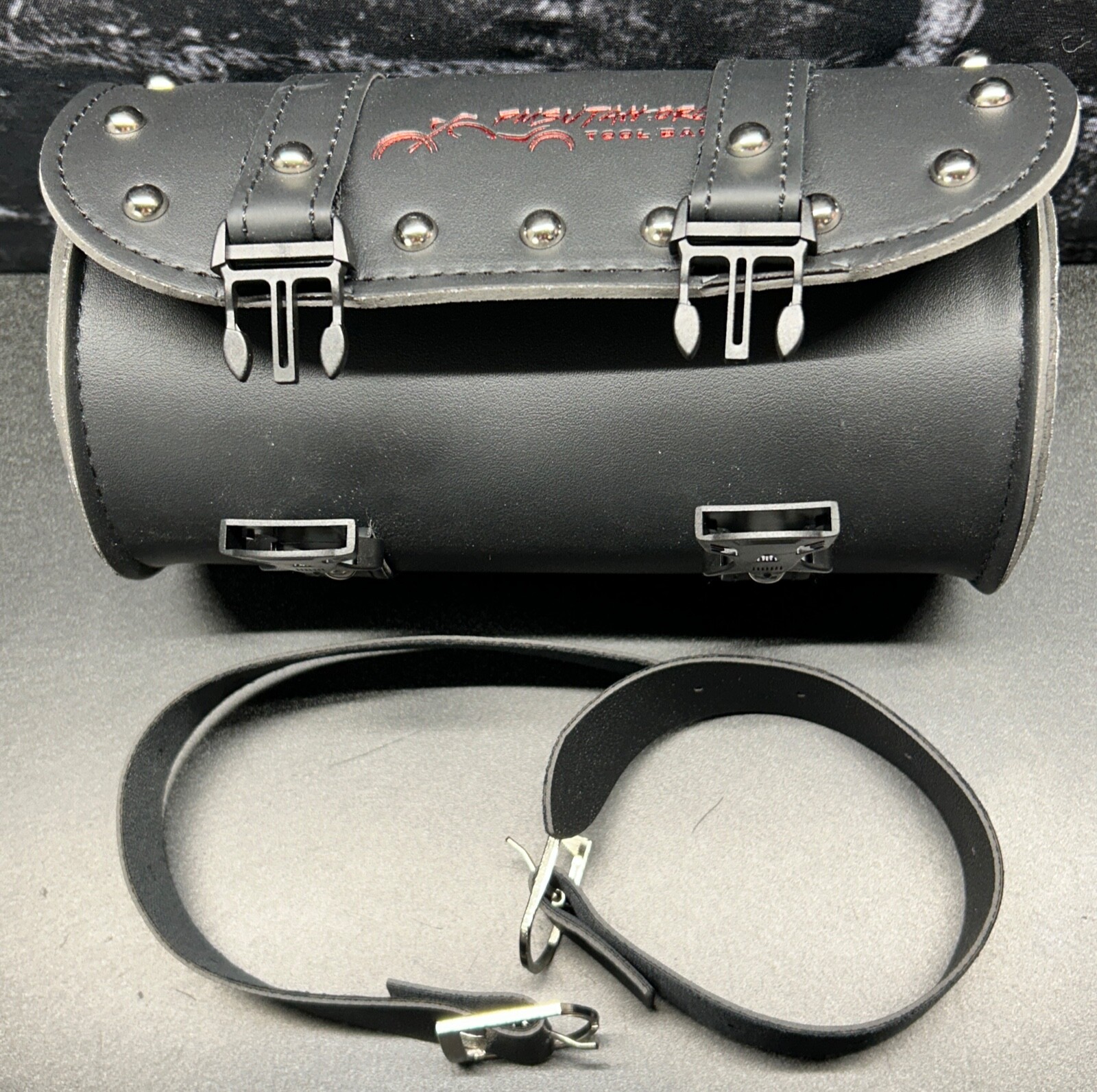 Leather Motorcycle Front Fork Rear Sissy Bar Tool Kit Holder Bag Pouch Storage