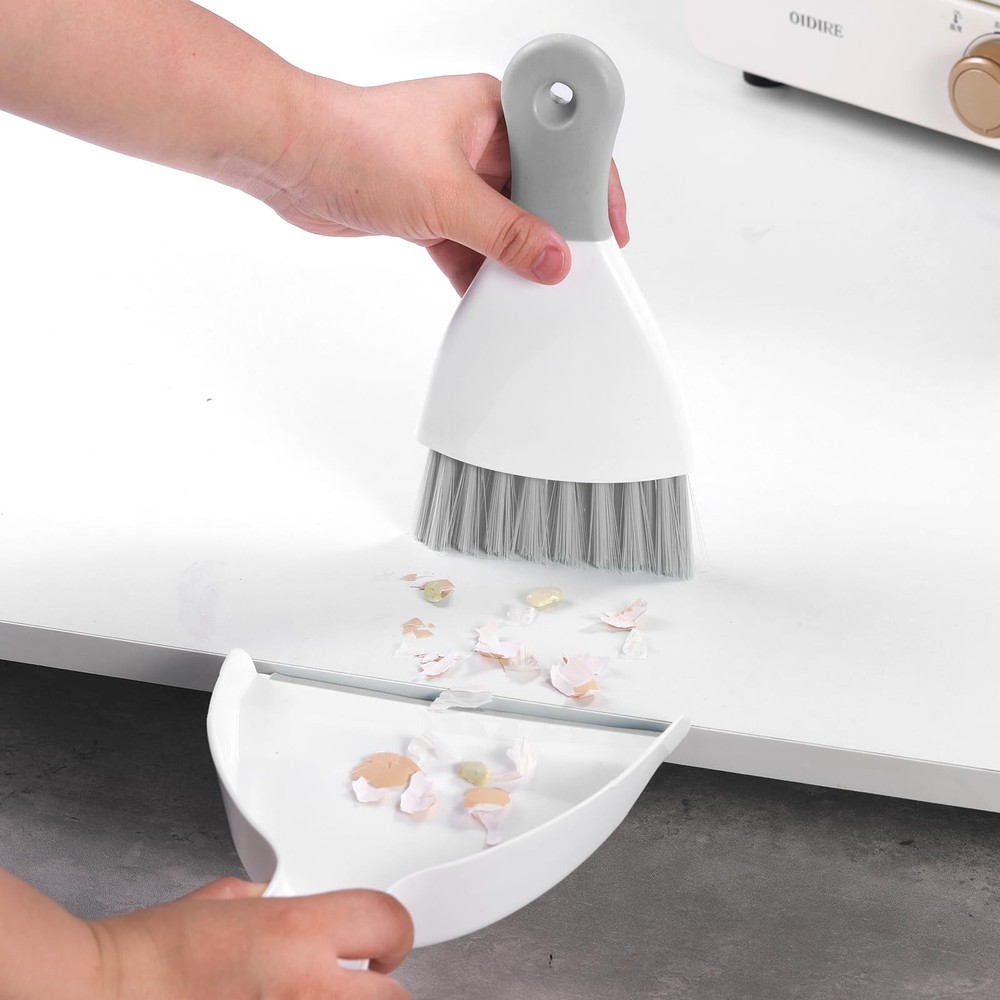 NACENA Mini Dustpan & Brush Set Compact White Gray