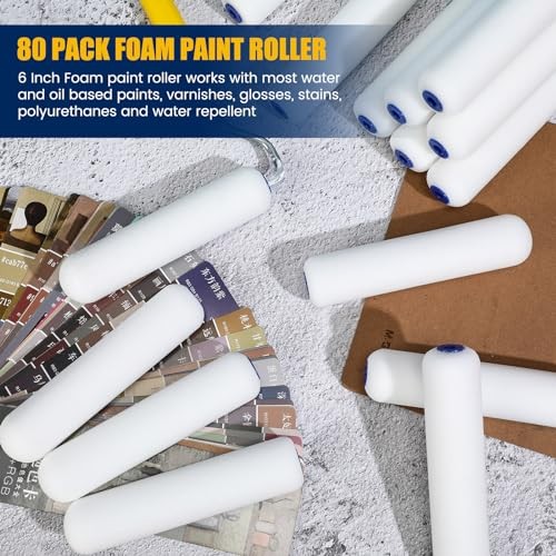 80 Pack Foam Paint Roller 6 Inch Small Paint Roller Covers High Density Foam