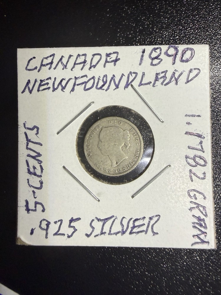 1890 New Foundland 5 Five Cent .925 Silver Coin