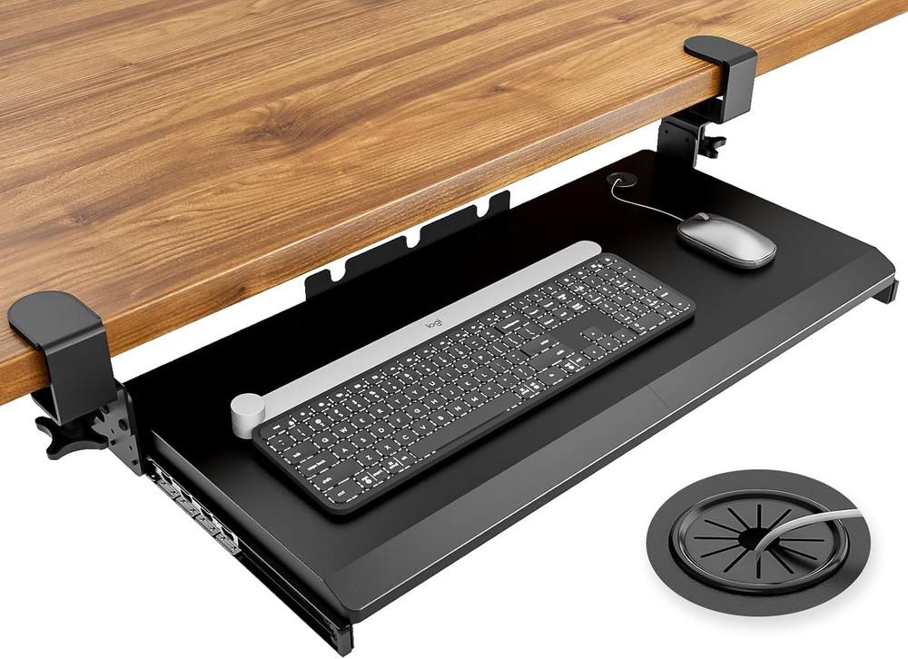 Hemudu Keyboard Tray under Desk Pull Out with Extra Sturdy C Clamp Mount System,