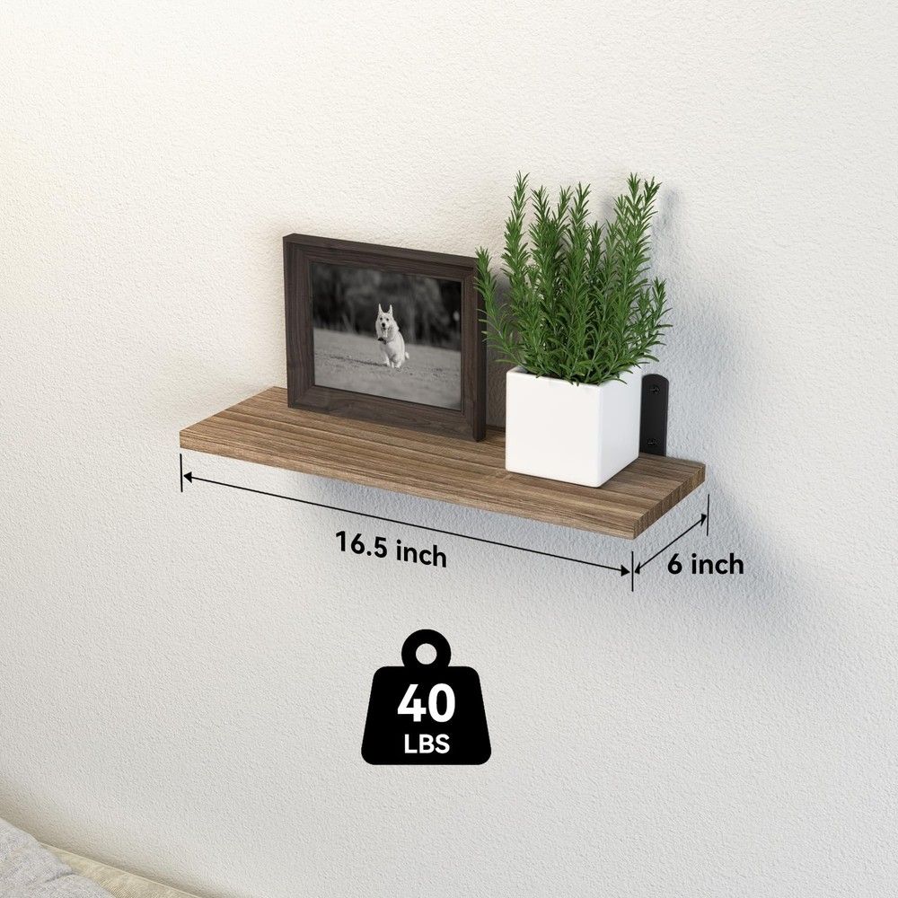 DOLLFIO Floating Shelves, 5 Sets Wall Wood Basic, Rustic Brown