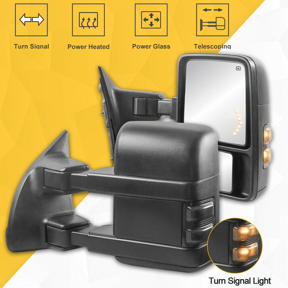 For 99-07 Ford F250 350 450 F550 Super Duty Power Heated LED Signal Tow Mirrors