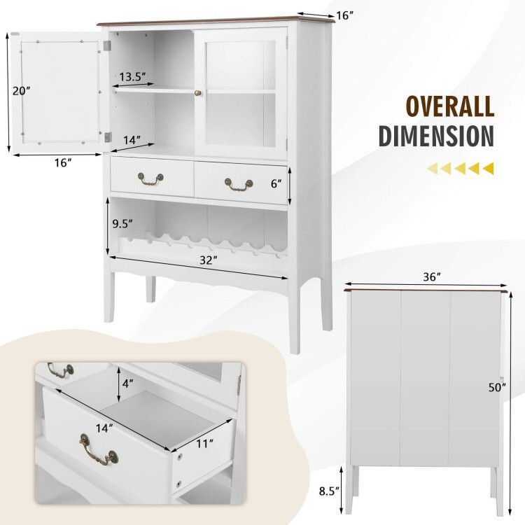 Sideboard Buffet Storage Cabinet Cupboard Kitchen With 3 Level Adjustable Shelf