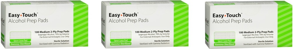 EasyTouch 2-Ply Alcohol Sterilized Pads Medium 100 Count(3 Pack)