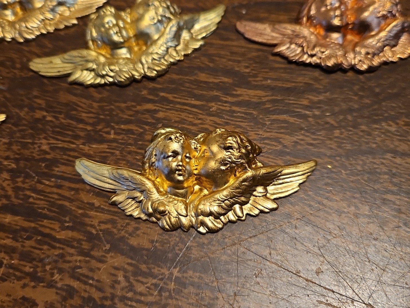 Lot Of 10 Cherub Head Busts France Vintage 60s Brass Stampings Findings Jewelry
