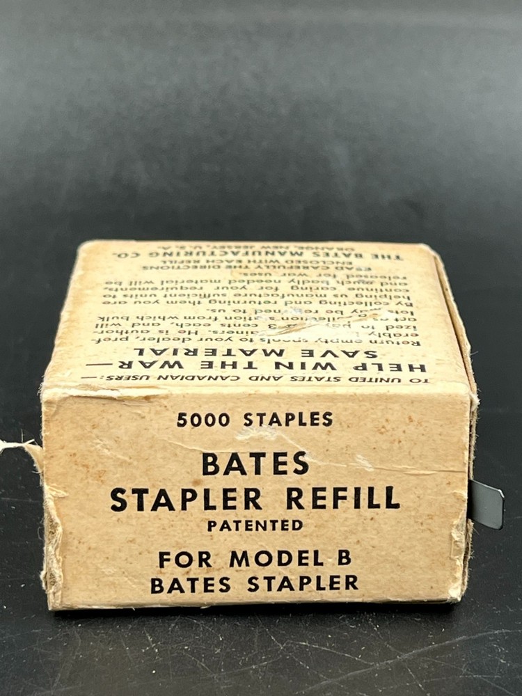 WWII Bates Model B Stapler Refill "HELP WIN THE WAR-SAVE MATERIAL"