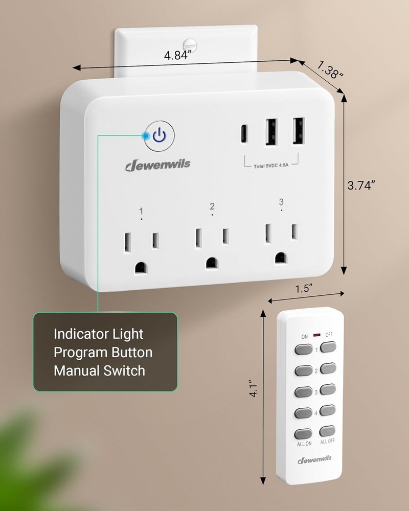 2 Pack Wireless Remote Control Outlet, 125V/15A, Programmable Indoor Switch