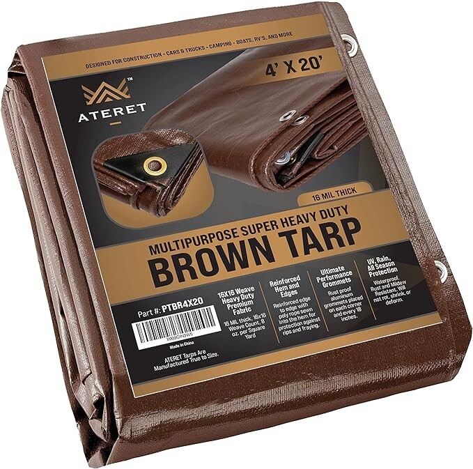 Super Heavy-Duty All Purpose Brown Poly Tarp 16 Mil Waterproof Cover Tarpaulin