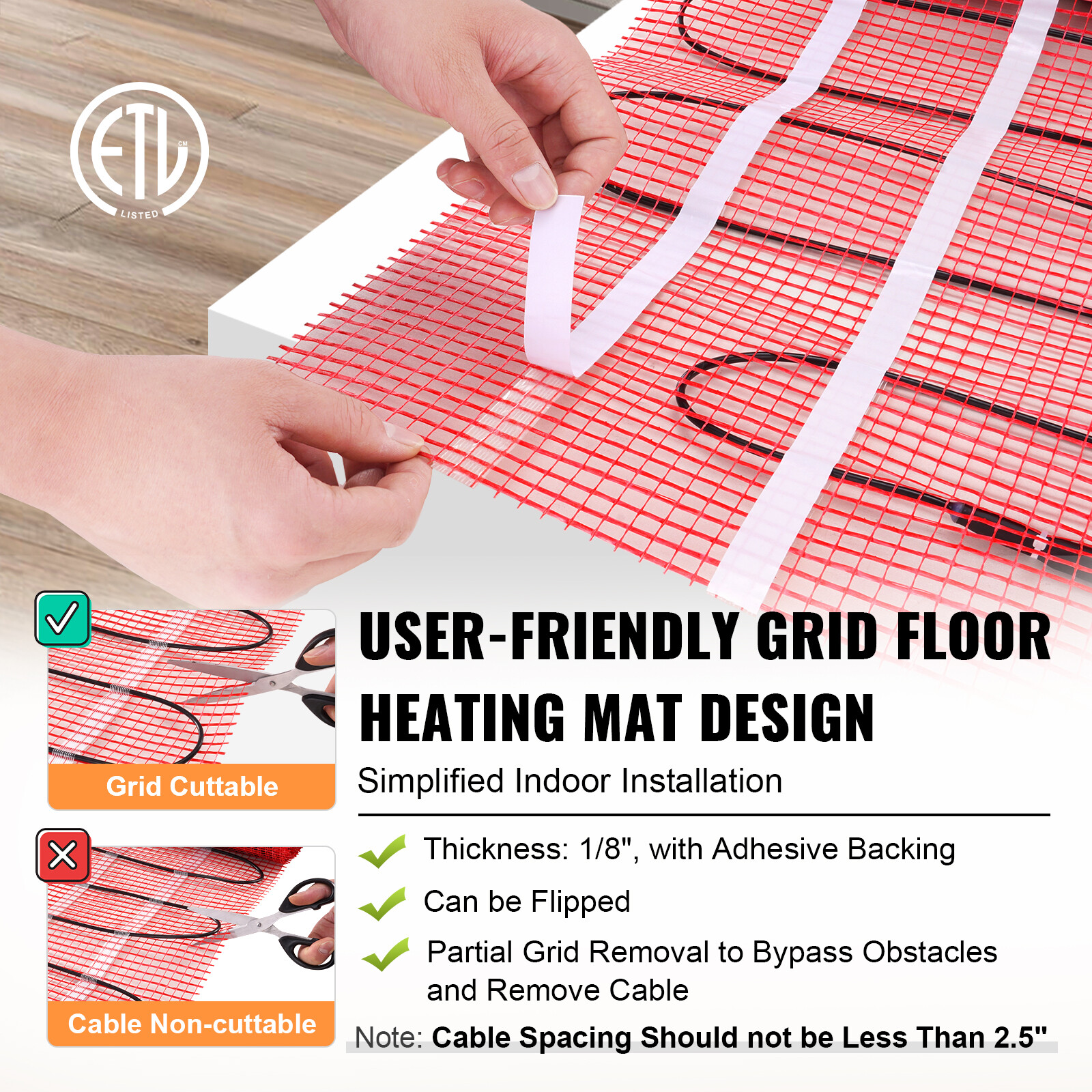 VEVOR 100 sqft Electric Radiant Floor Heating System Heat Mat with Thermostat