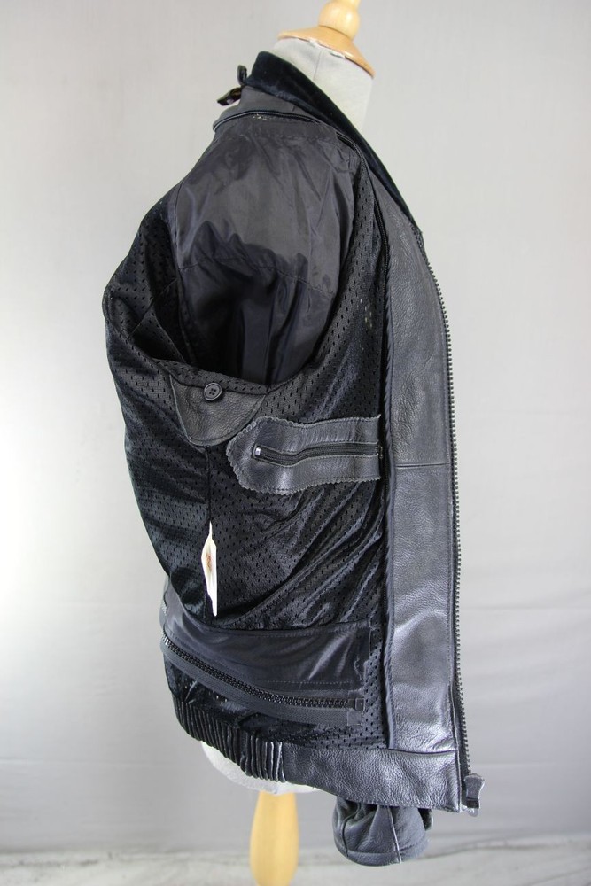 NITRO BLACK, YELLOW & WHITE LEATHER BIKER JACKET 36-38 INCH/SMALL