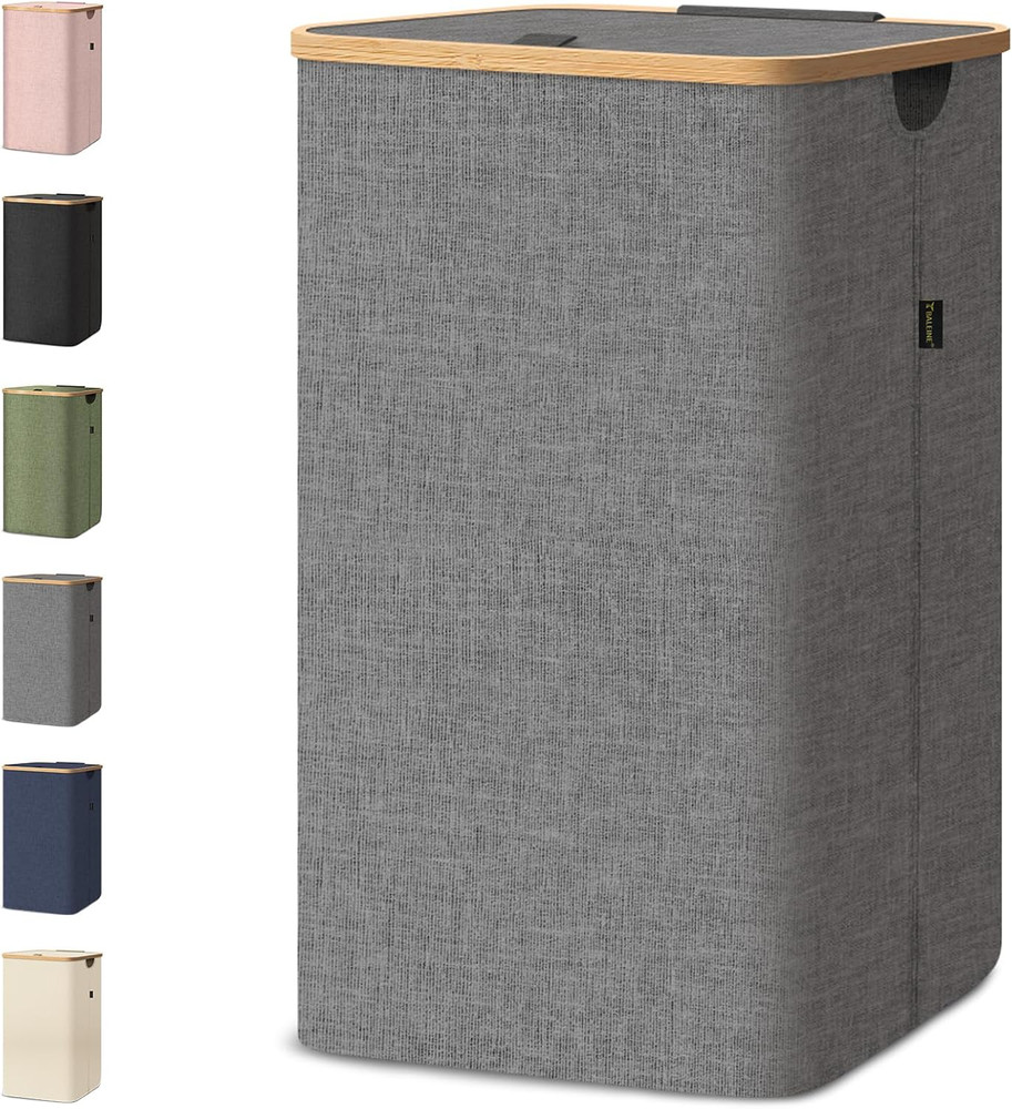 Laundry Hamper with Lid, Tall Laundry Baskets with Bamboo Pull Handles, Large...