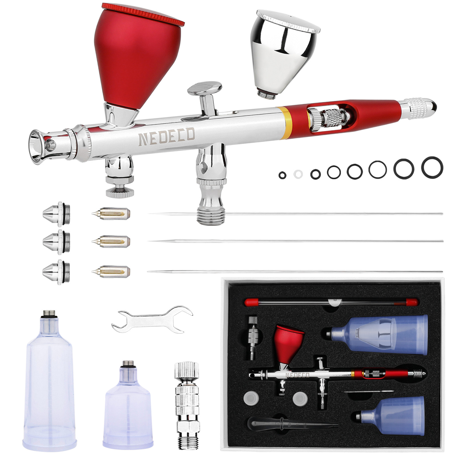 NEOECO SJ83 Airbrush, Self-Centring Plug-in Nozzle, Dual Action Air Brush Set
