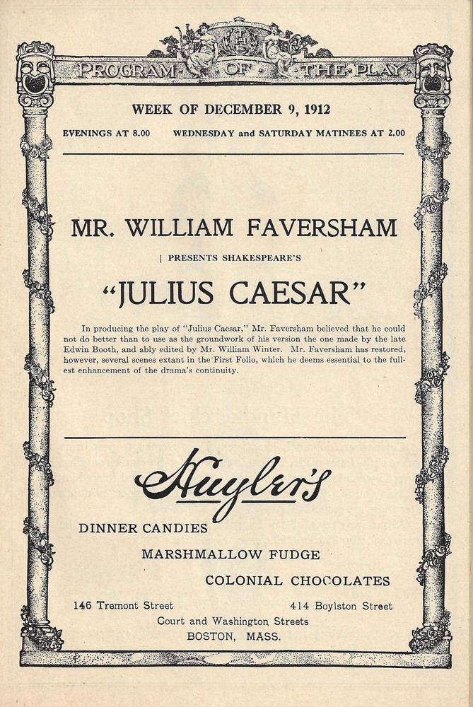 William Faversham "JULIUS CAESAR" Tyrone Power / Fuller Mellish 1912 Program