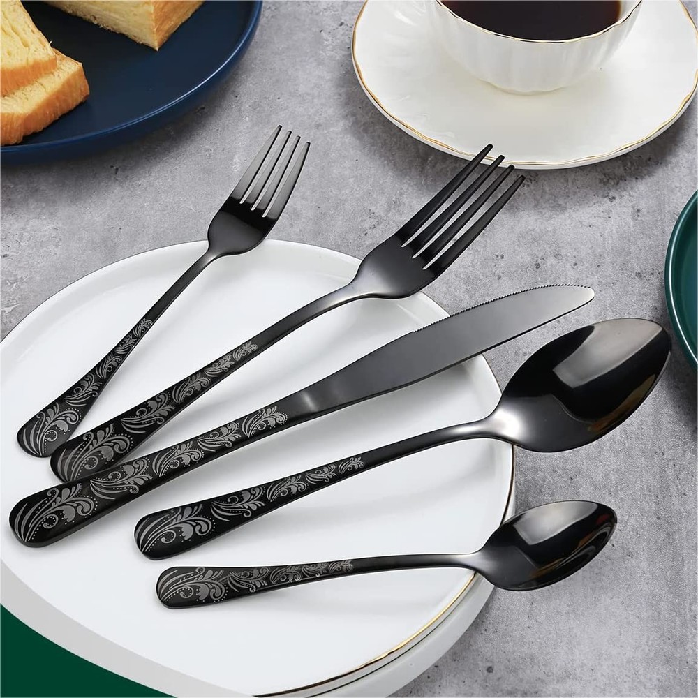 Black Silverware Set, Stainless Steel Flatware Set 30 Pcs for 6, Includes For...
