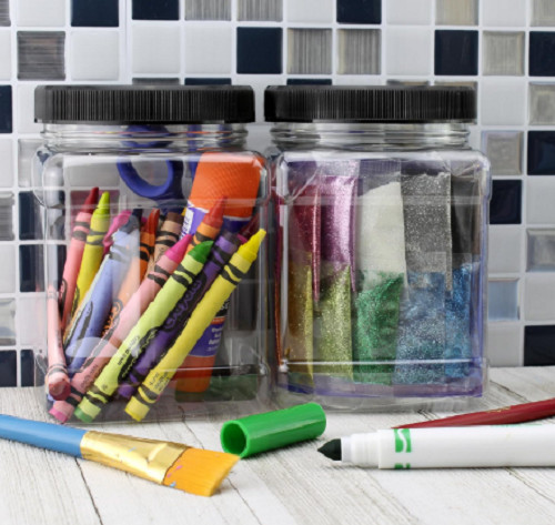 32oz Clear Square Plastic Jars 4pk, 4 Cup Capacity Canisters