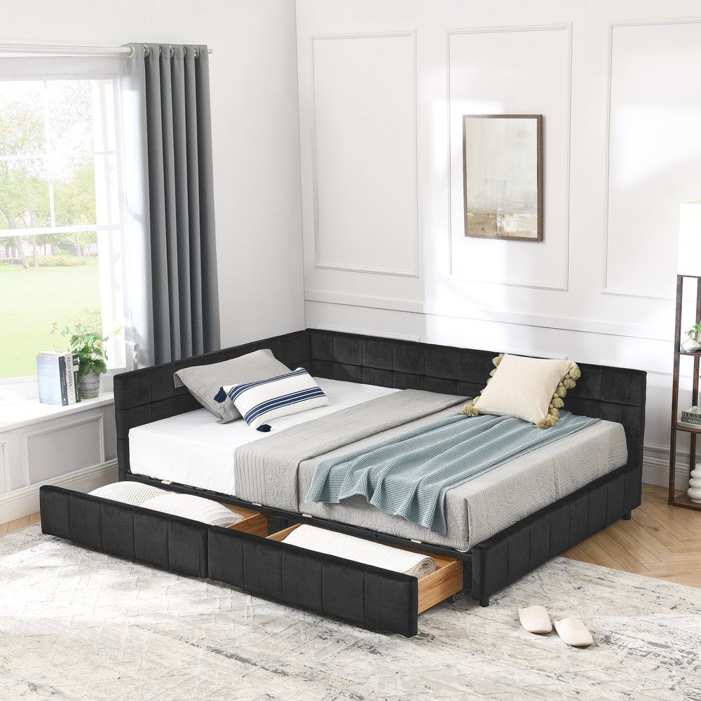 Full Size Storage Upholstered Tufted Bed Frame, Sofa Bed Frame with Comfortabl