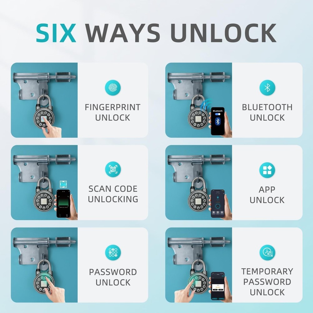 Fingerprint Padlock,Bluetooth Pad Locks with Code, Water Resistant Smart