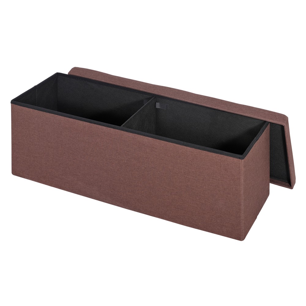 Brown Foldable Storage Ottoman Bench Storage Stools Footrest Spacious Organizer