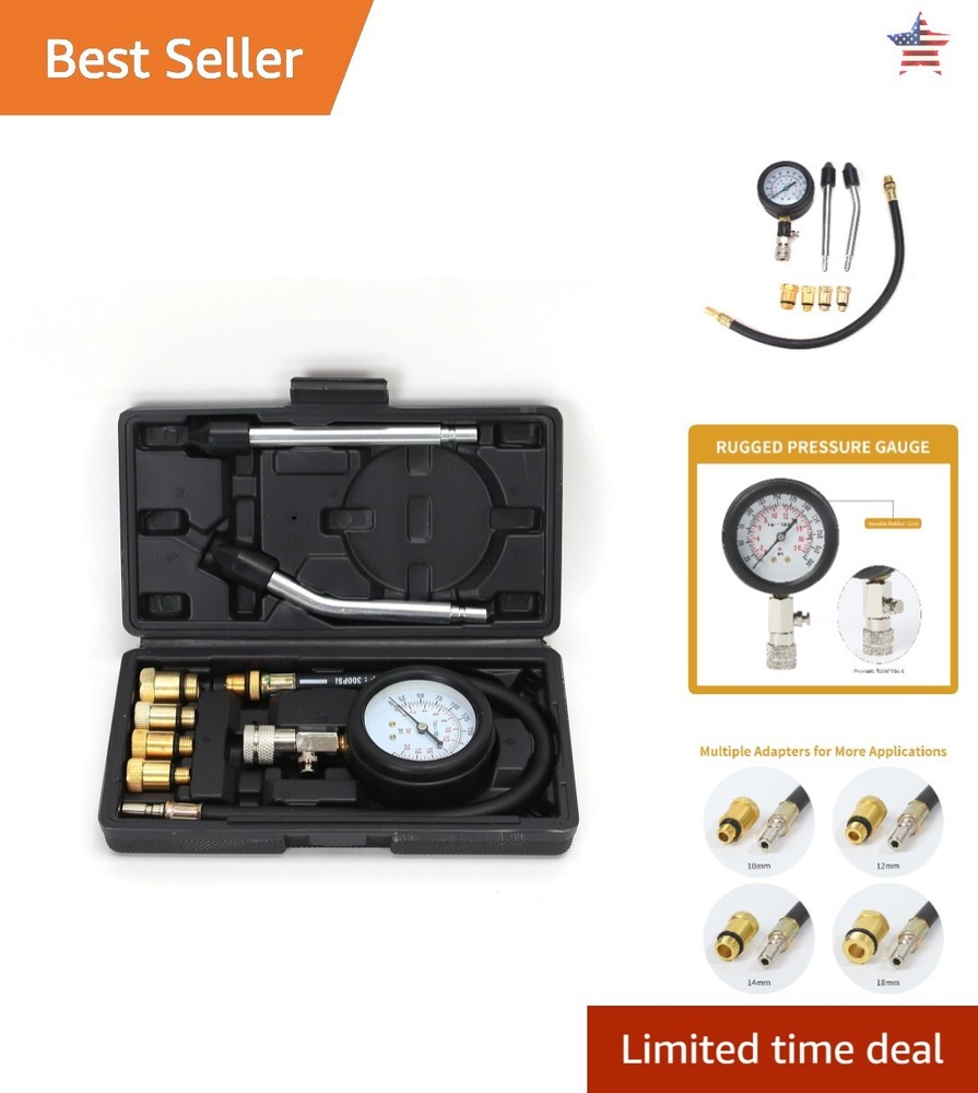 Compression Tester Kit - Professional Tool for Gasoline Engine Cylinder Pressure