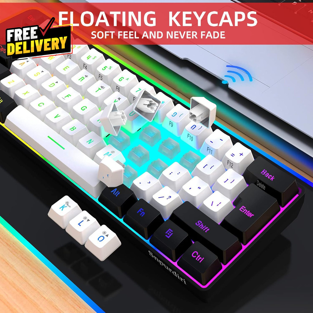 2.4G Wireless Gaming Keyboard and Mouse Combo Include Mini 60% Merchanical......