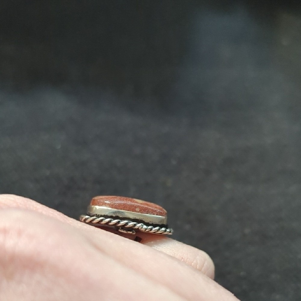 Silver Plated Brown Peanut Jasper Gemstone Rectangular Statement Ring - size 5-7