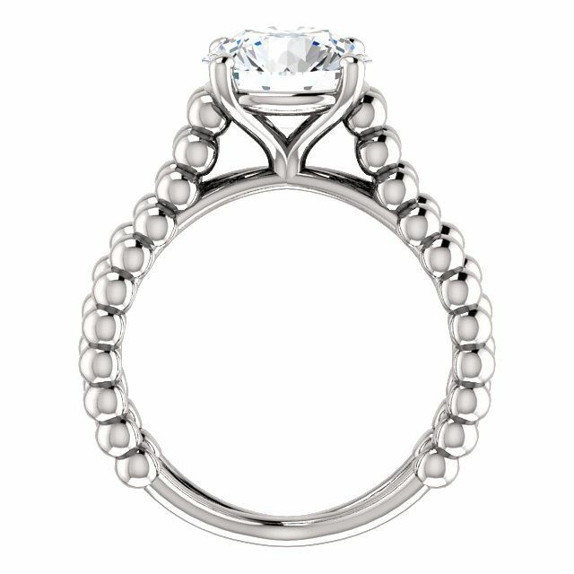 Sterling Silver Round Cut Solitaire Ring Setting - Beaded Split-Shank Style Ring