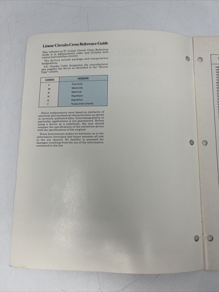 1976 Linear Circuits Cross Reference Guide From Texas Instruments TI Catalog