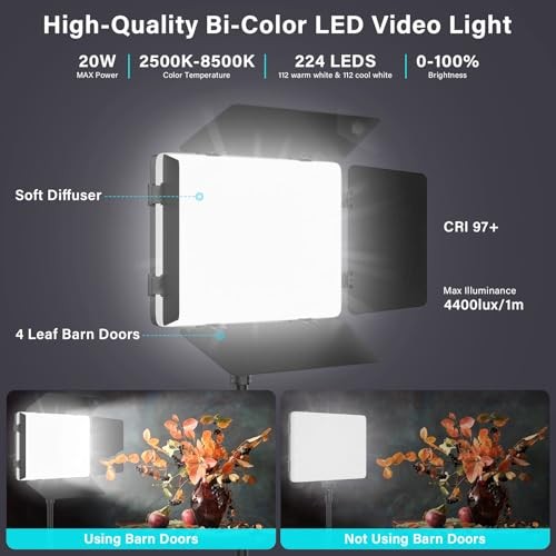 2 Pack Led Video Light Panel Lighting Kit with Barn Doors, 8000mAh