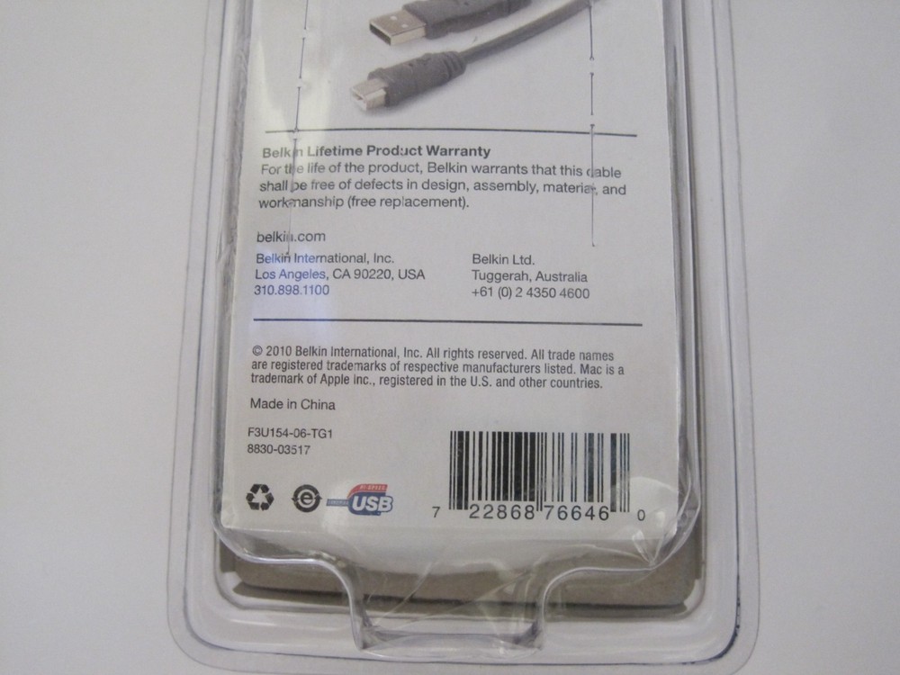 Belkin USB 2.0 Printer Cable 6 Foot USB A to USB B