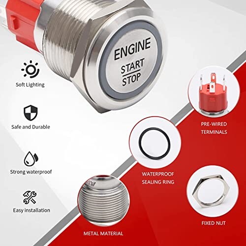 Push Start Ignition Switch, Off-(ON) Instant Silver Shell-Blue ENGINE START