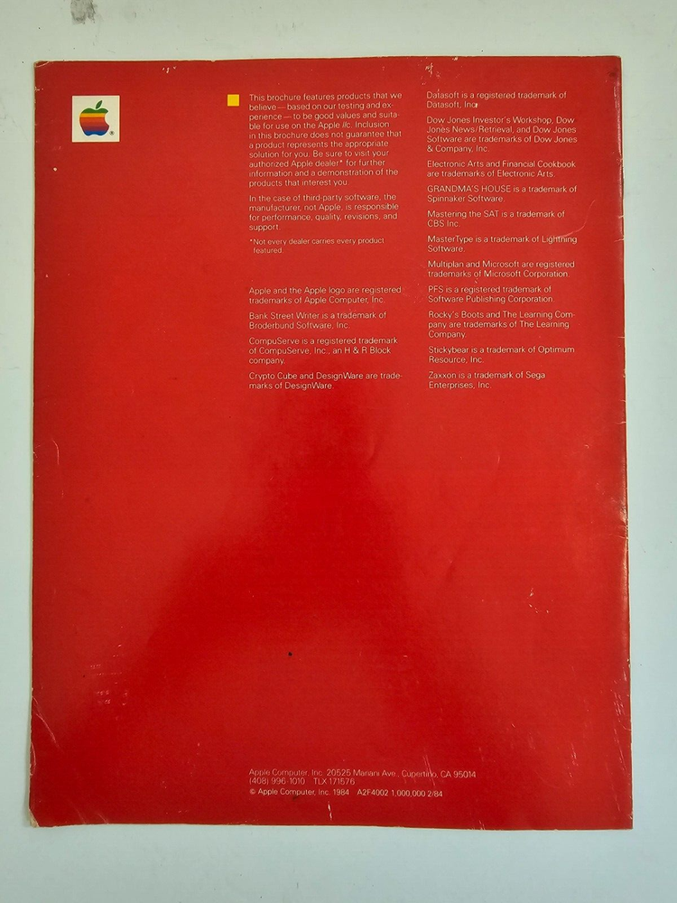 THE APPLE IIc COMPUTER SOFTWARE SAMPLER SUMMER 1984 PROMO FLYER BROCHURE