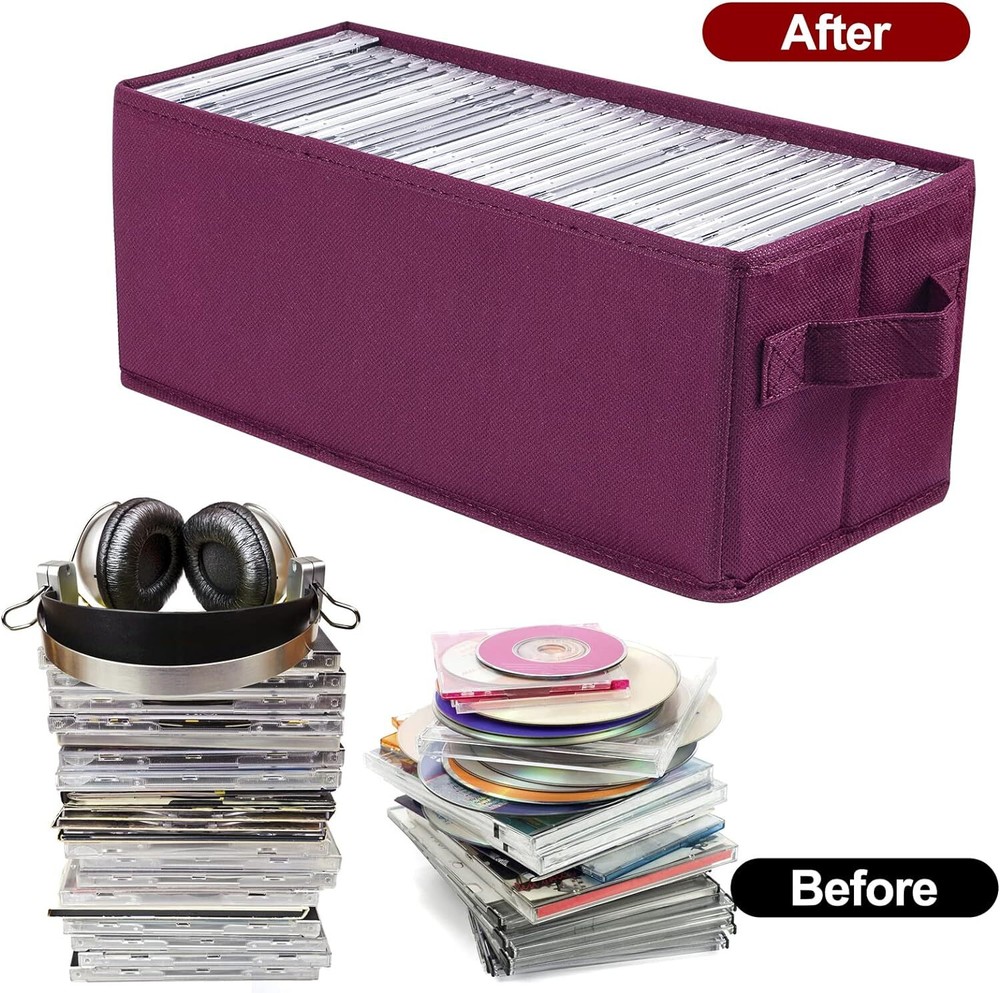 2 Pack Maroon Rose Red Storage Box Durable Cd Dvd Holder Stacking Boxes
