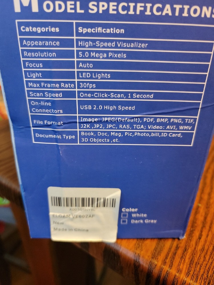 eloam VE802AF Portable Document Camera HDMI VGA Port OCR Visual Presenter