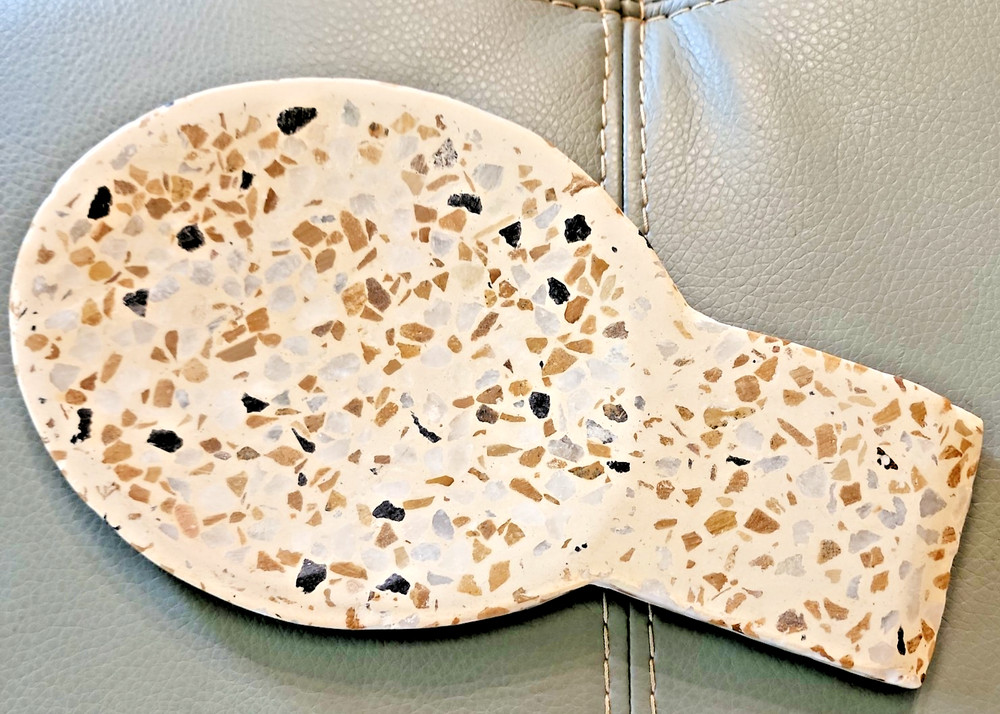Terrazzo Confetti Marble Trivet Large Spoon Rest ~ Mustard Black Grey Flecks
