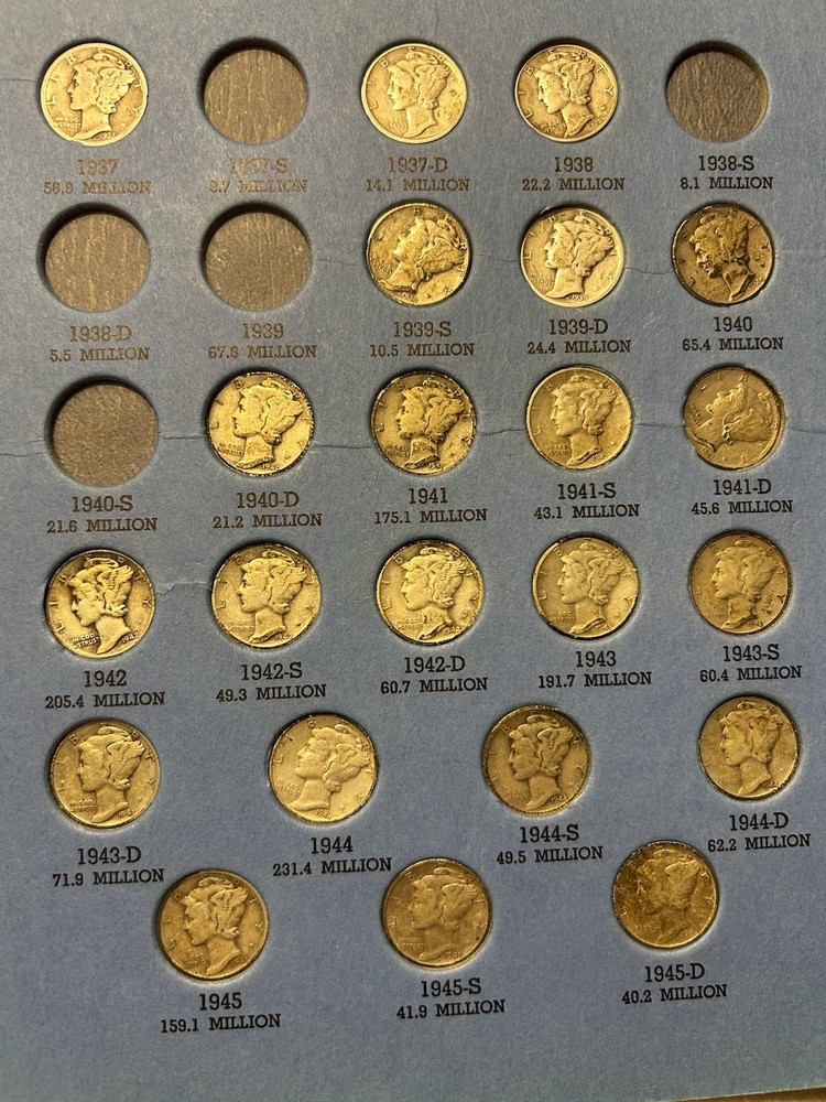 MERCURY Dime Partial Set In Whitman Folder 1917 - 1945, Total 32 Pcs