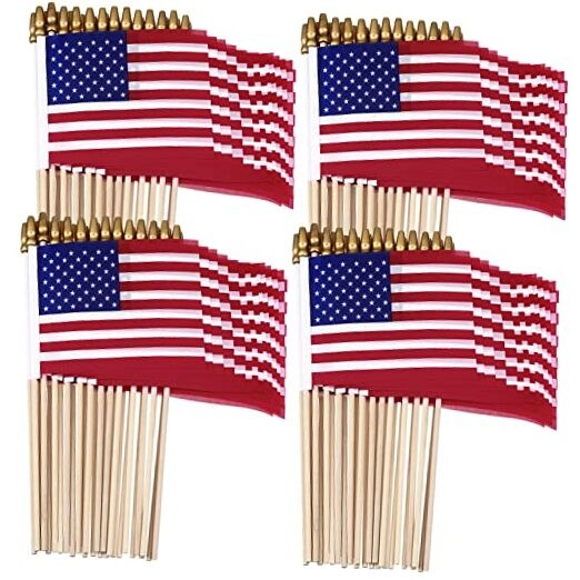 100 Pcs Small American Flags on Stick Mini Handheld 4th of July Flags 5 x 8