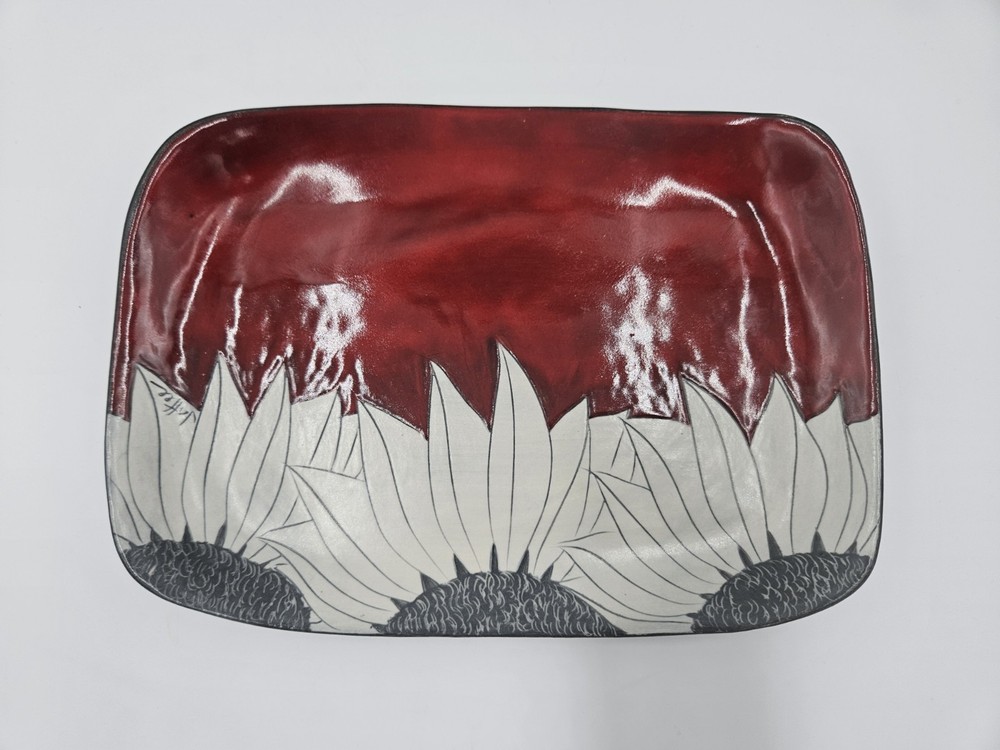 Sally Jaffee Studio Pottery Tray Signed Sunflowers