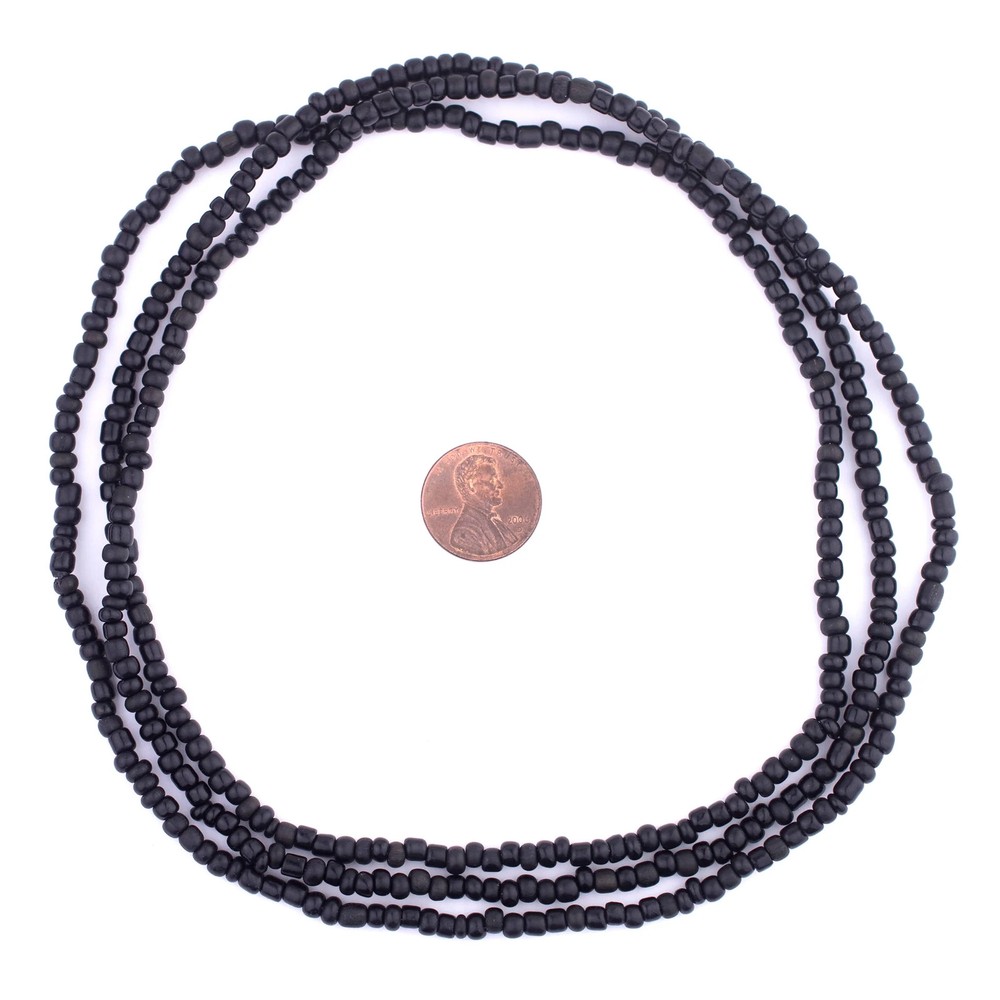 Black Java Glass Seed Beads 4mm, 48 Inch Strand Indonesia