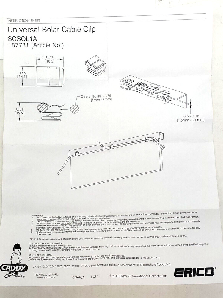 100pc CADDY ERICO SCSOL1A Solar Panel 2-Cable/Wire Managment Clips Snap Retainer