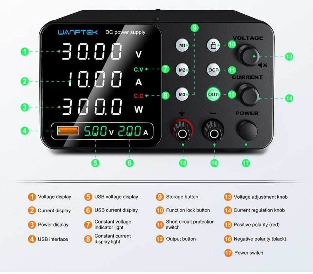 Best WANPTEK DC Bench Power Supply 30V 10A Regulated Variable Lab with Memory