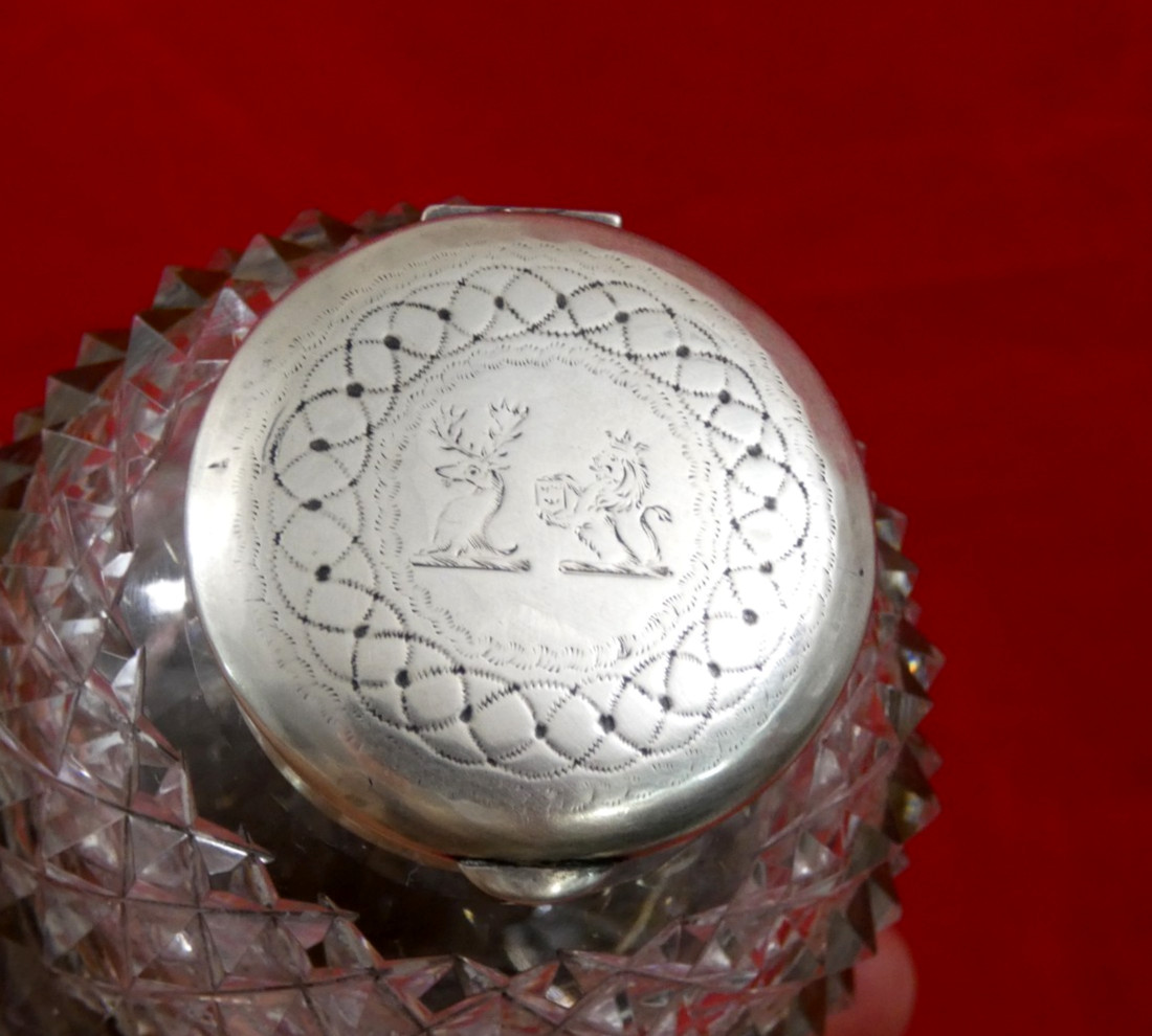 ANTIQUE BRITISH ENGLISH VICTORIAN STERLING SILVER CUT CRYSTAL INKWELL INK STAND