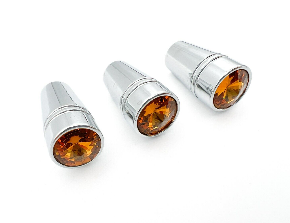(Set/3) Chrome Metal Amber Crystal Mini Toggle Switch Extension 1" For Peterbilt