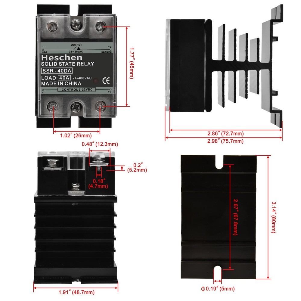 SSR-40DA Single Phase DC/AC Solid State Relay Input 4-32VDC Output 24-480V