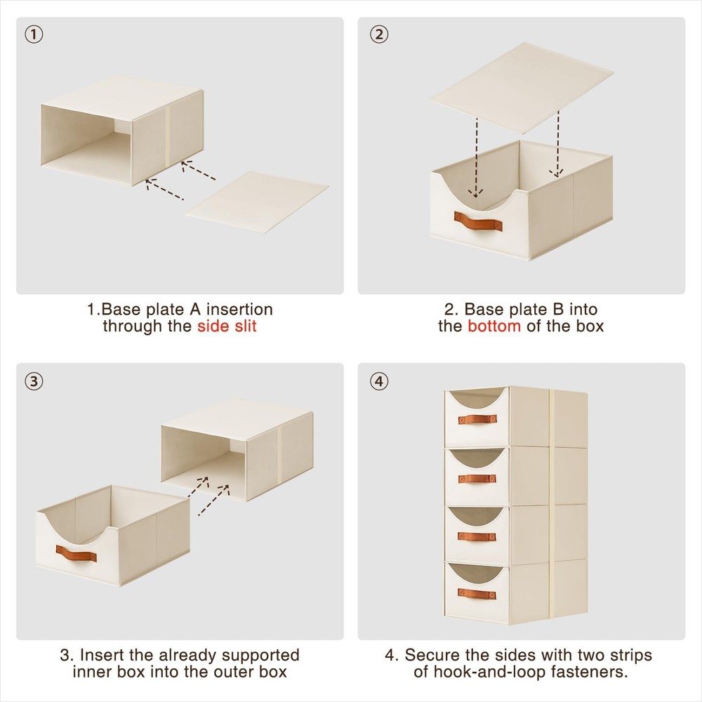 Stackable Storage Drawers - Collapsible Storage Bins with Drawers, 4 Pack Clo...